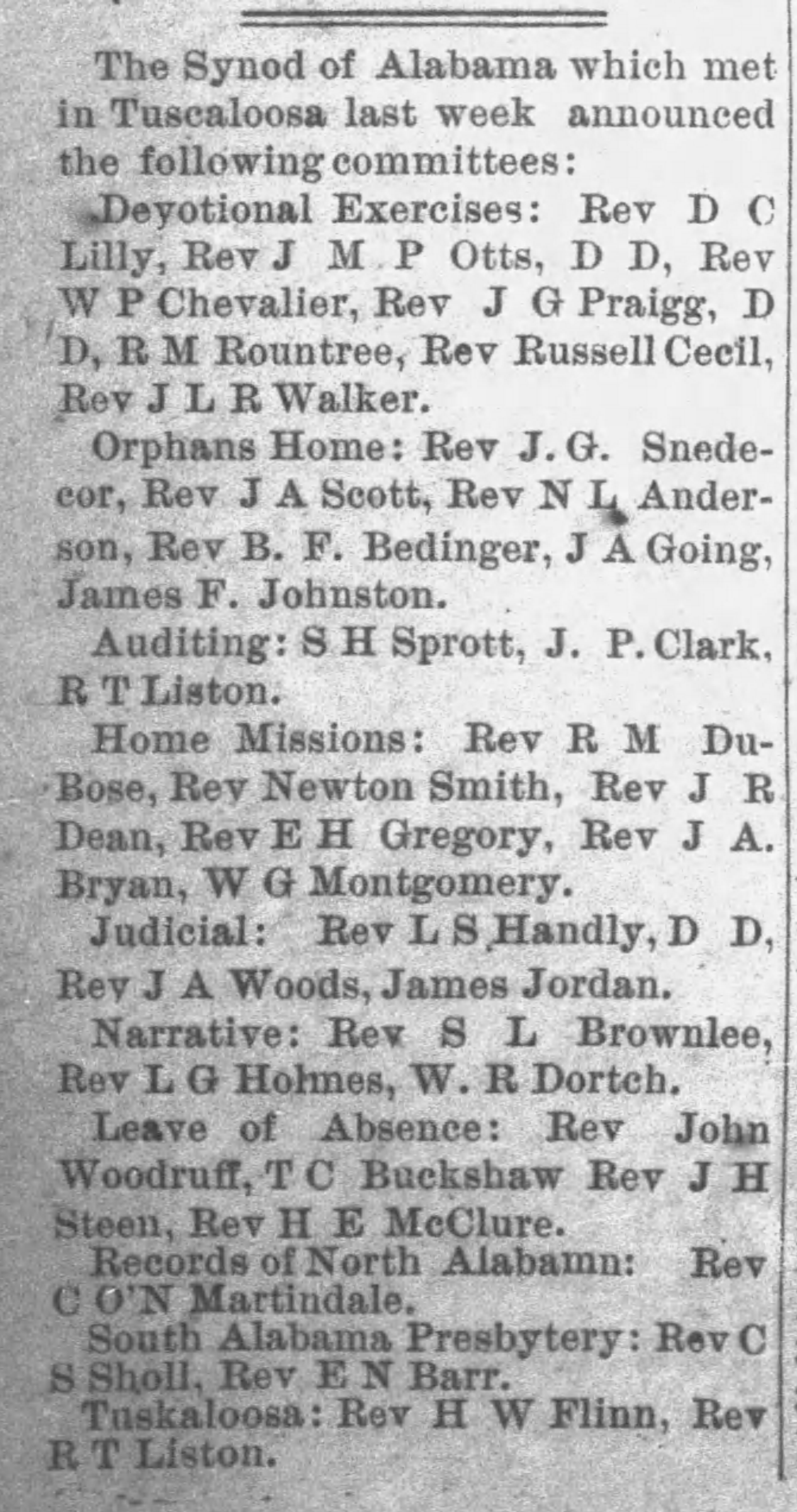 Home Missions Committee Alabama Synod